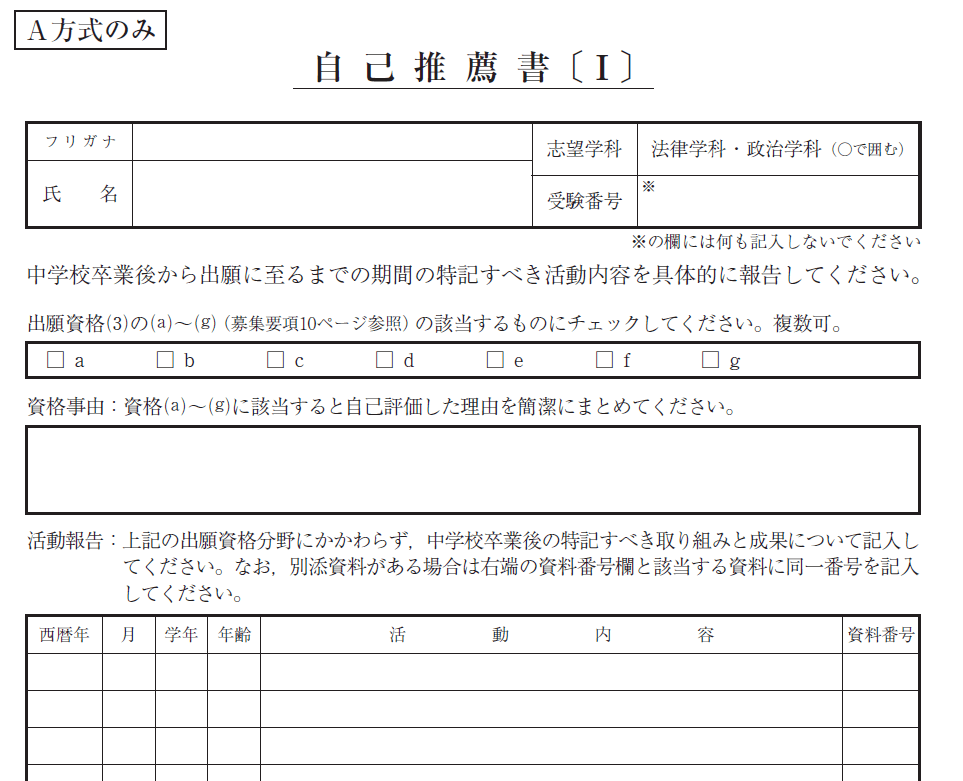 慶應法FIT入試自己推薦書1